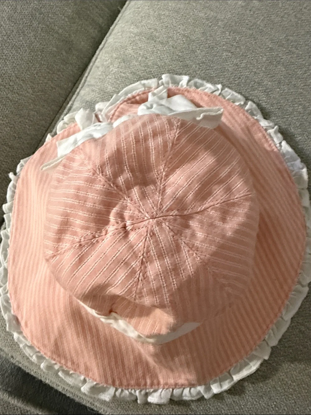 Janie and Jack Pink Striped Sun Hat with White Bow Sz 0-3